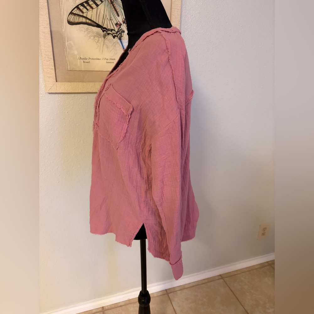 Zenana Outfitters Pink Button-Down Pocket Blouse - Picture 2 of 5